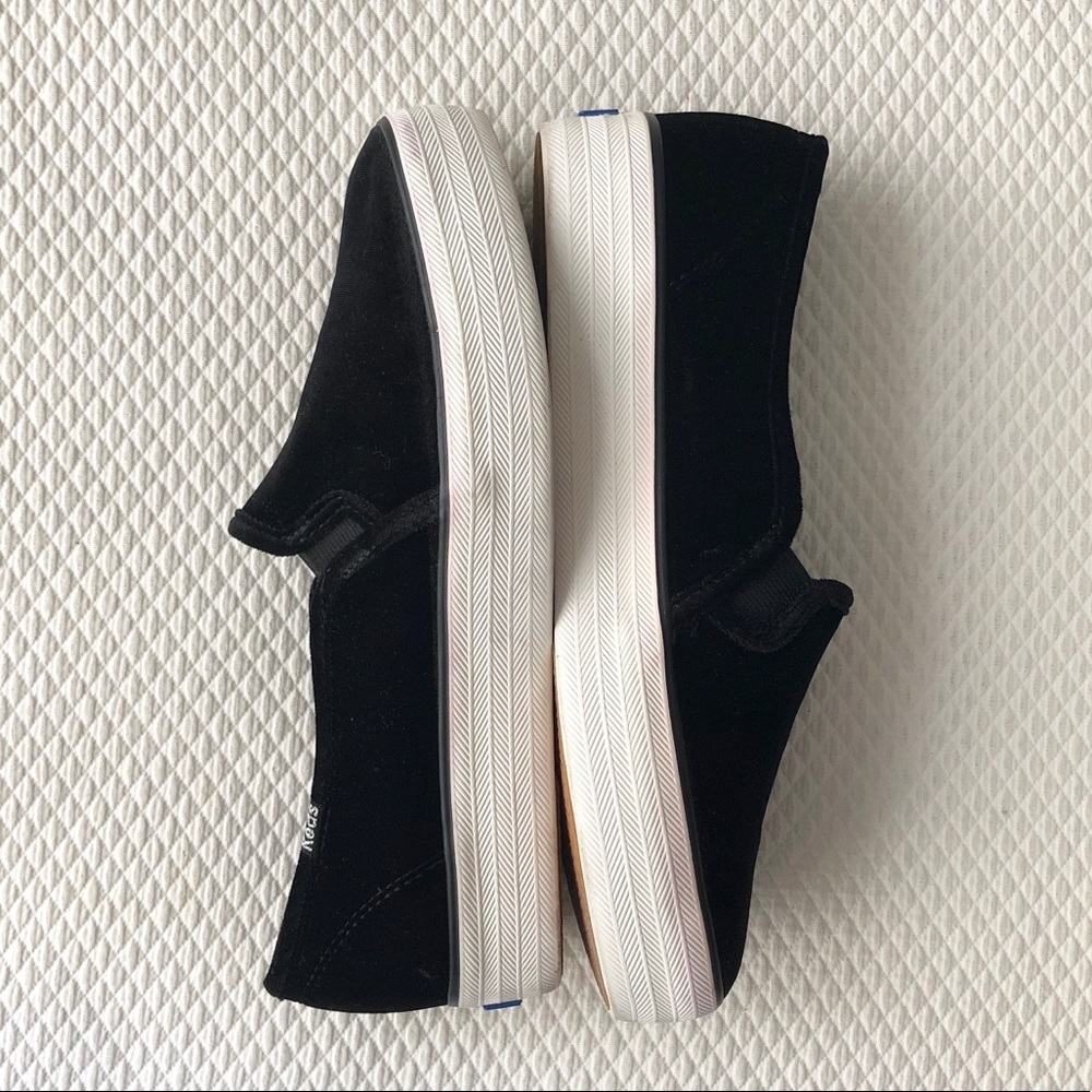 Keds black velvet slip-on sneakers